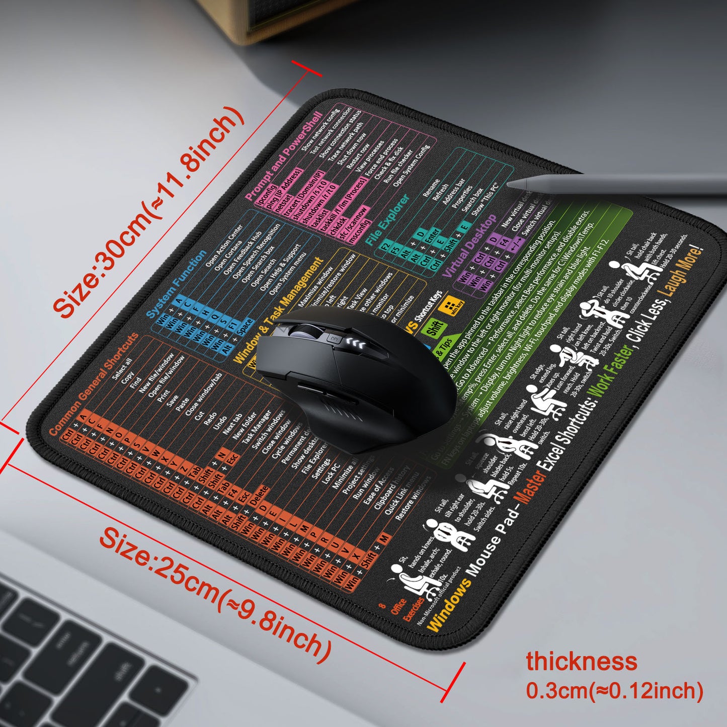 Mouse Pad with Windows Shortcuts – Small Windows Cheat Sheet Desk Pad – 11.8"x9.8" Portable Computer Mousepad – Gaming, Office, Waterproof, Non-Slip, Stitched Edges Visit the Kinevolve Store
