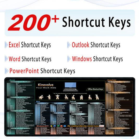 Excel,Word,Outlook,Windows,PowerPoint Cheat Sheet Mouse Pad,Extended Large XL Office Shortcut Keyboard Desk Pad,Non-Slip Accessories Desk Mat 31.5" x 11.8"