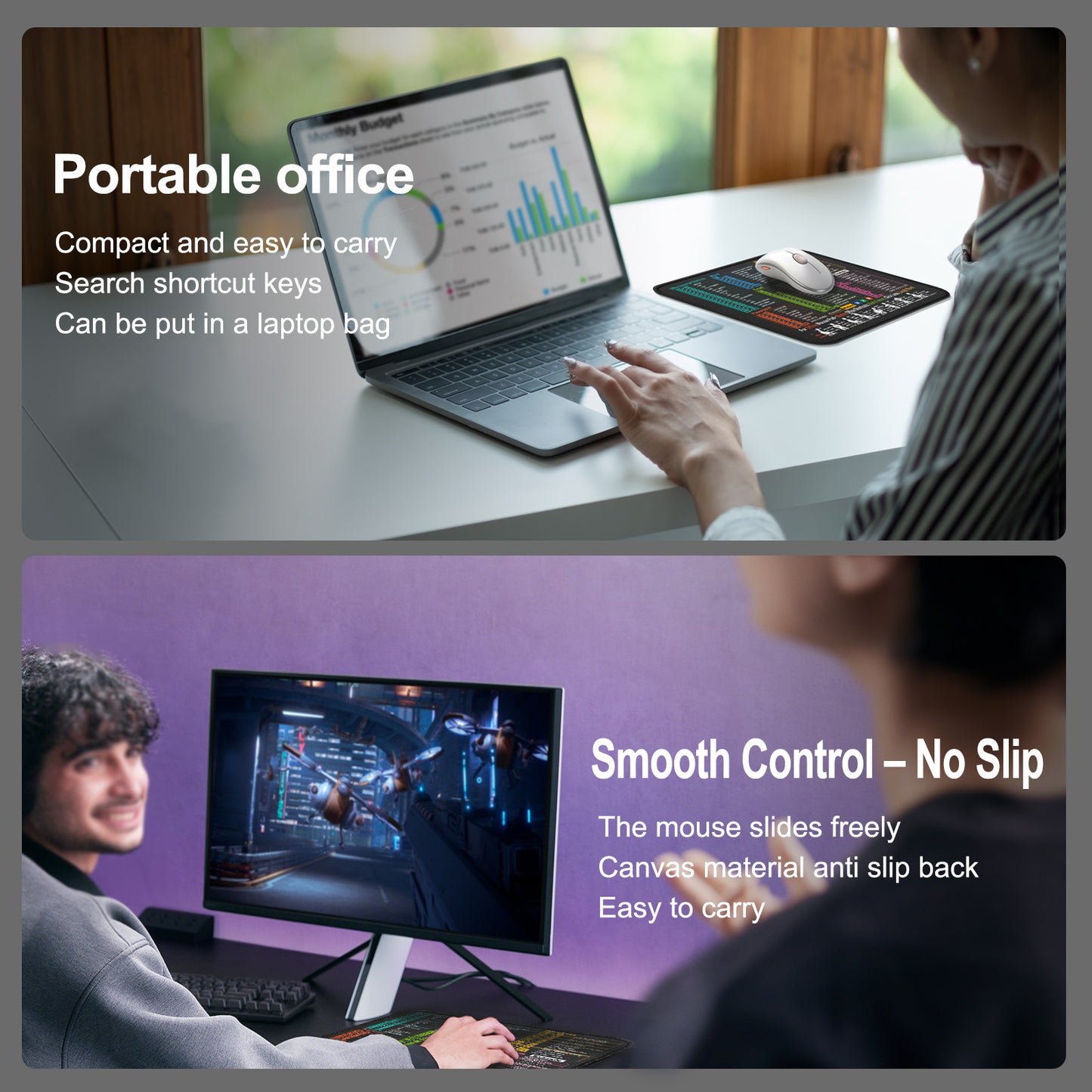 Mouse Pad with Excel, Word, PowerPoint & Windows Shortcuts – Small Excel Cheat Sheet Desk Pad – 11.8"x9.8" Portable Computer Mousepad – Gaming, Office, Waterproof, Non-Slip, Stitched Edges