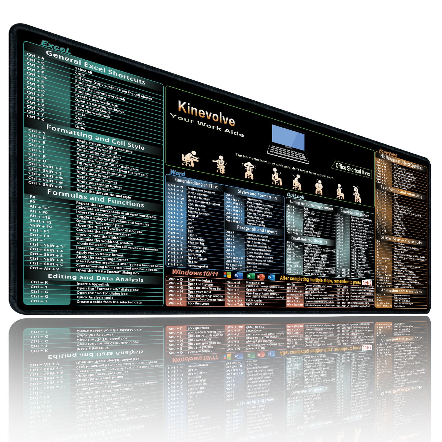 Excel,Word,Outlook,Windows,PowerPoint Cheat Sheet Mouse Pad,Extended Large XL Office Shortcut Keyboard Desk Pad,Non-Slip Accessories Desk Mat 31.5" x 11.8"