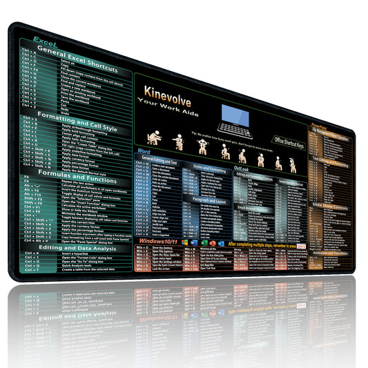 Excel,Word,Outlook,Windows,PowerPoint Cheat Sheet Mouse Pad,Extended Large XL Office Shortcut Keyboard Desk Pad,Non-Slip Accessories Desk Mat 31.5" x 11.8"