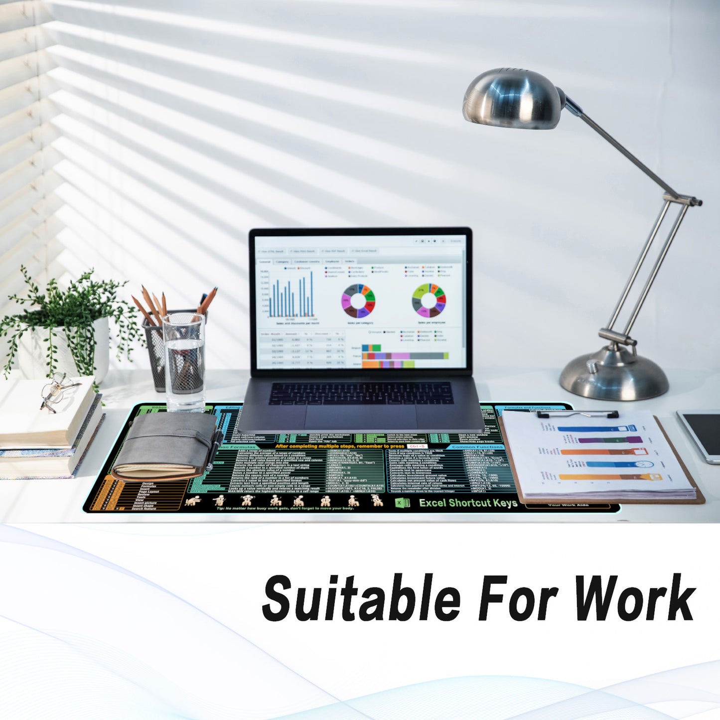Excel Shortcut Kyes Mouse Pad,Large XL Excel Cheat Sheet Desk Pad,Pc Office&Gaming Keyboard Mat, Non-Slip Spreadsheet Shortcuts Mousepad